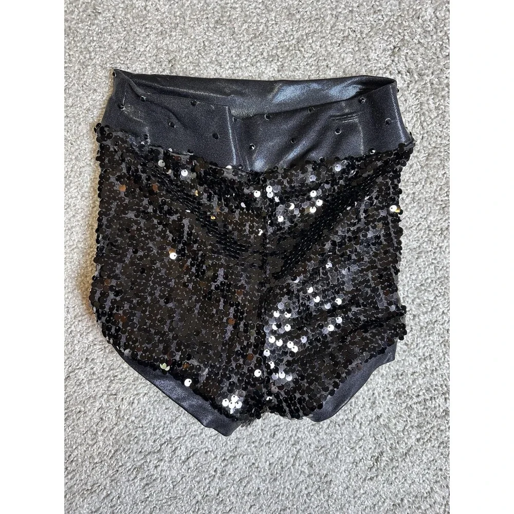 Balera Large Child Dance Costume Shorts Black Sequin Rhinestone High Waist LC